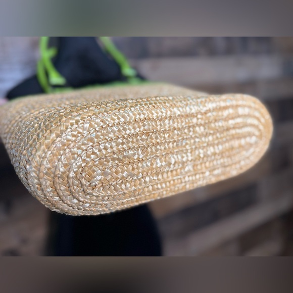 Straw Summer Beach Swim Tote Tan Green SM 317 - Picture 5 of 6